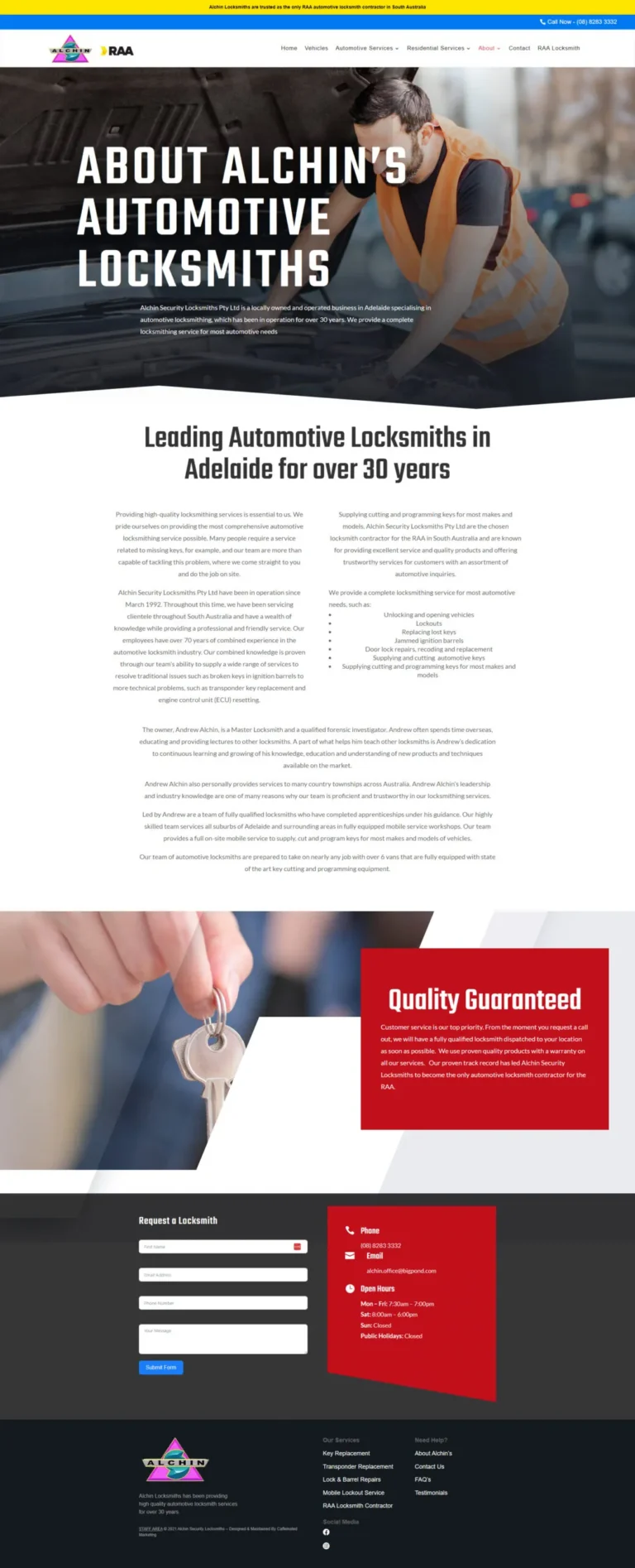 Alchin Locksmiths website, about