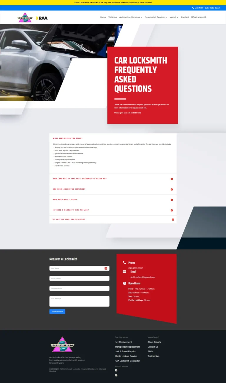 Alchin Locksmiths website, faq