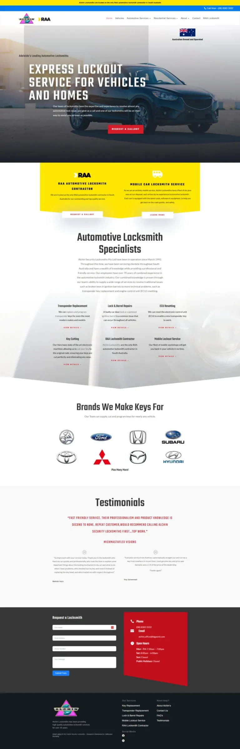 Alchin Locksmiths website, home page
