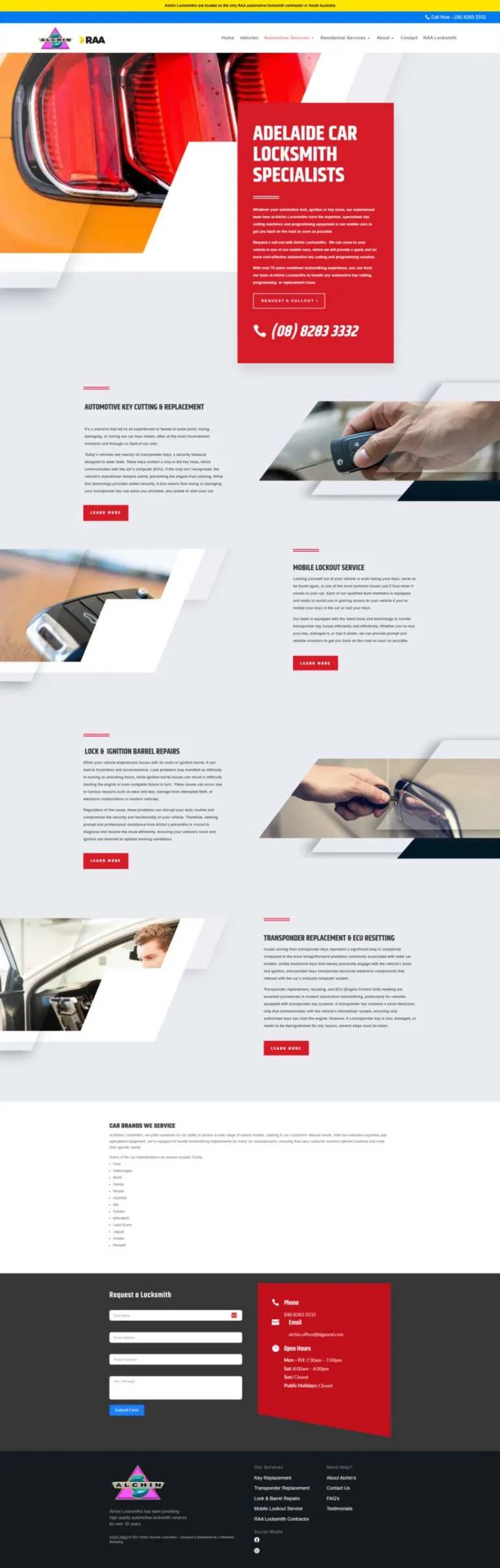 Alchin Locksmiths website, service category
