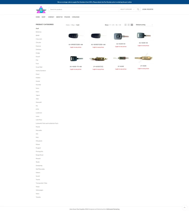 Autosmart Key Supplies website, shop (page 2)