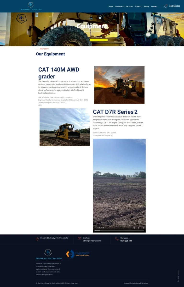 Bindarah Contracting website, equipment