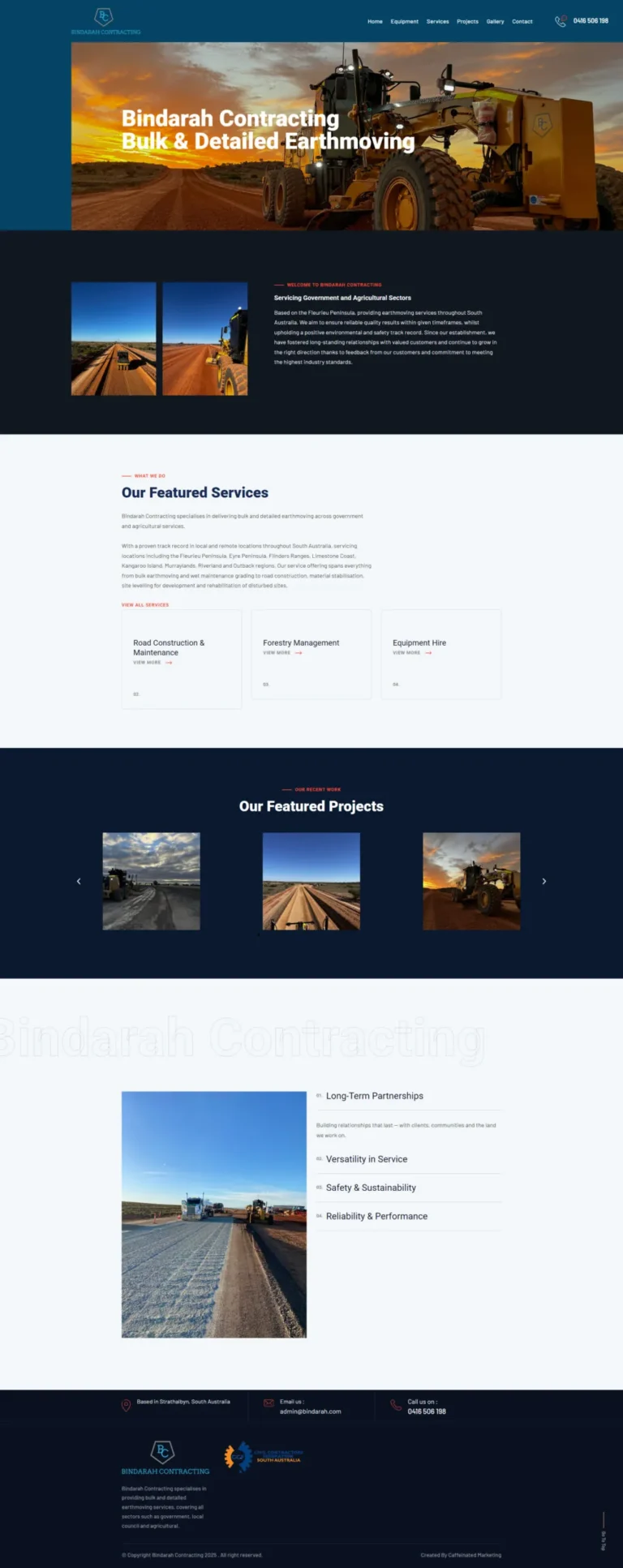 Bindarah Contracting website, home page