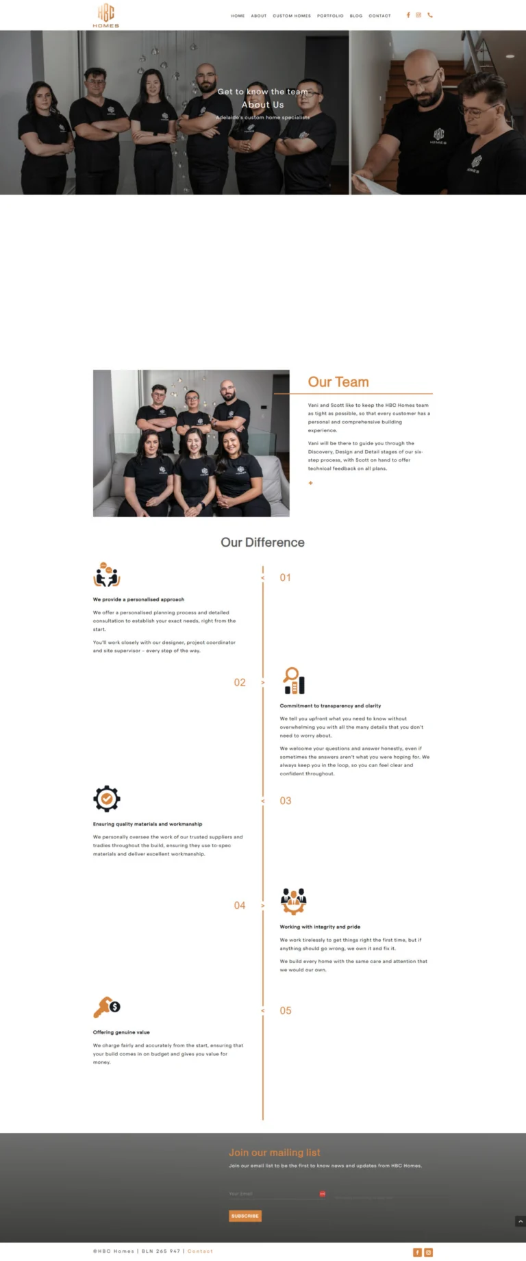 HBC Homes website, about