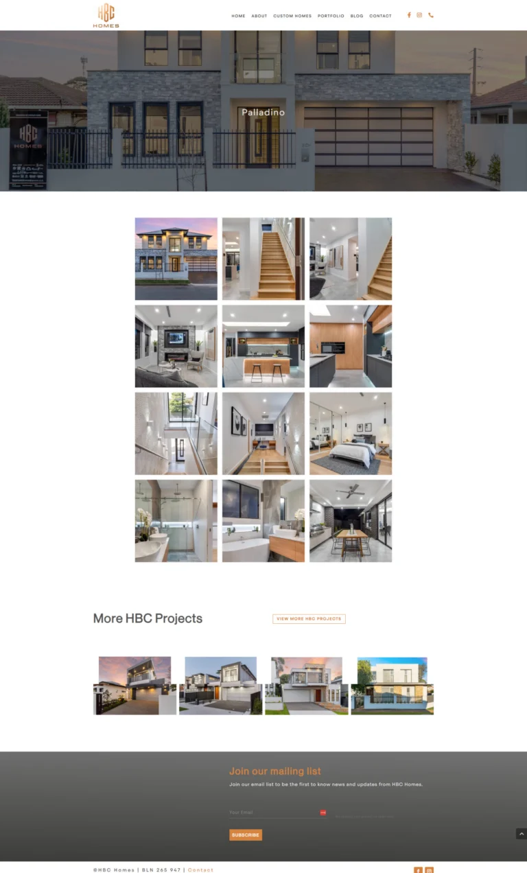HBC Homes website, portfolio