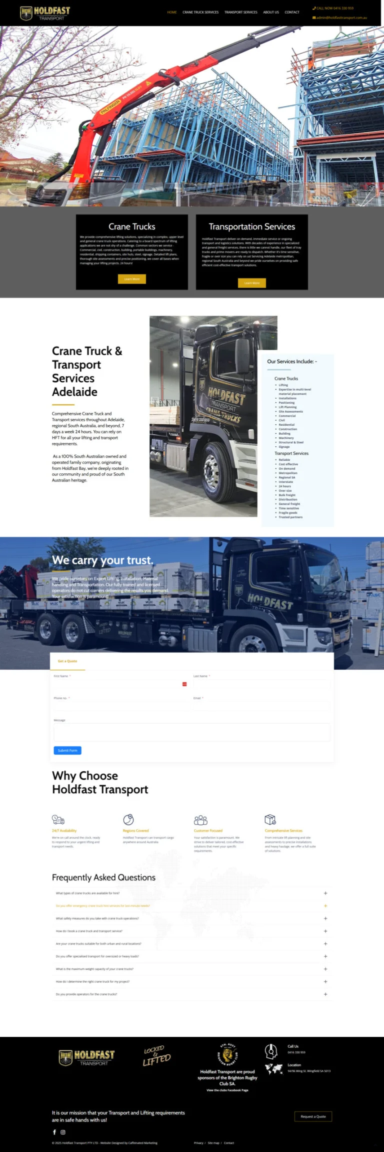 Holdfast Transport website, home page
