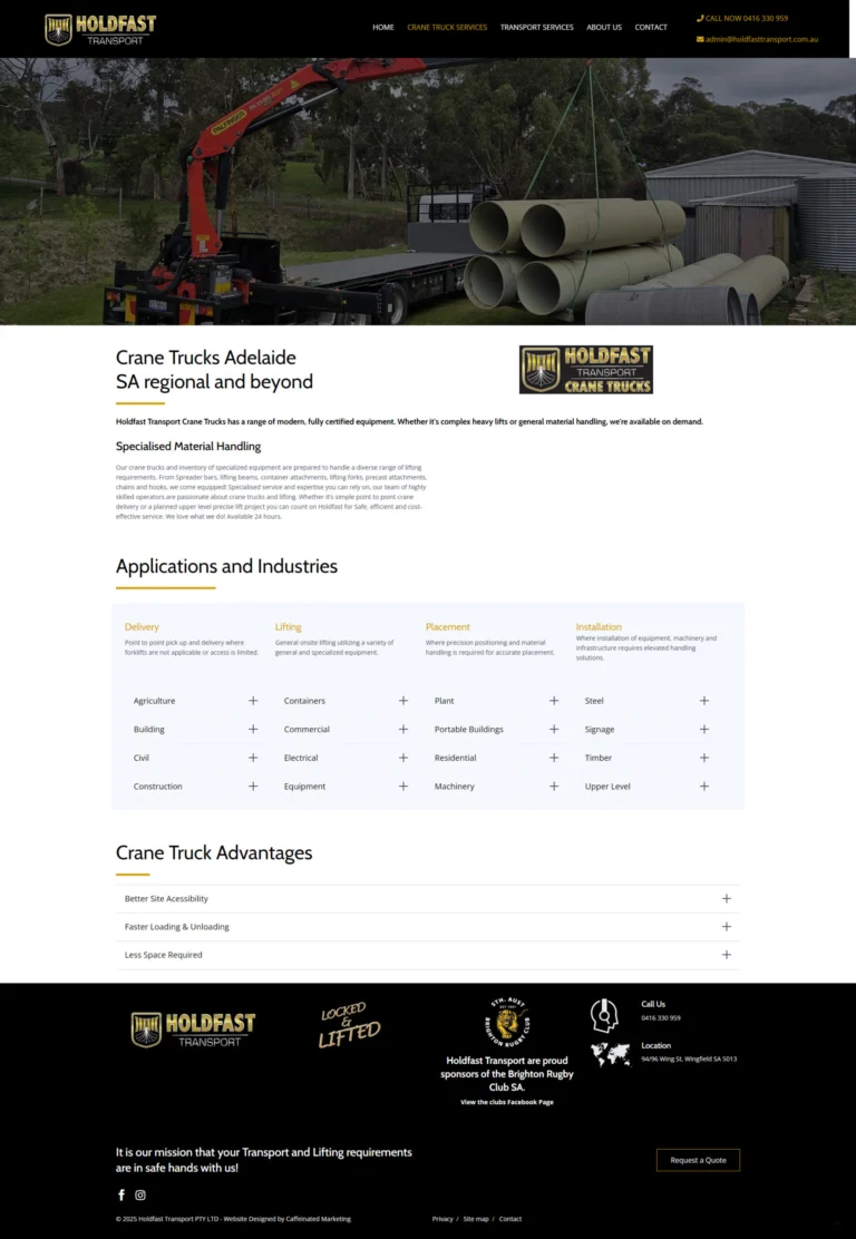 Holdfast Transport website, service