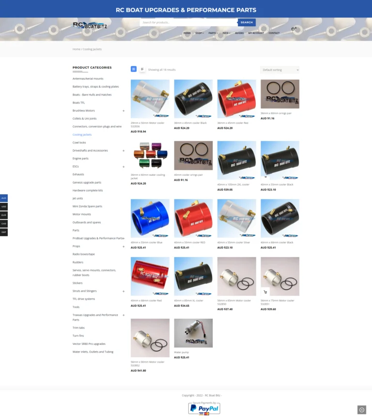 RC Boat Bitz website, shop