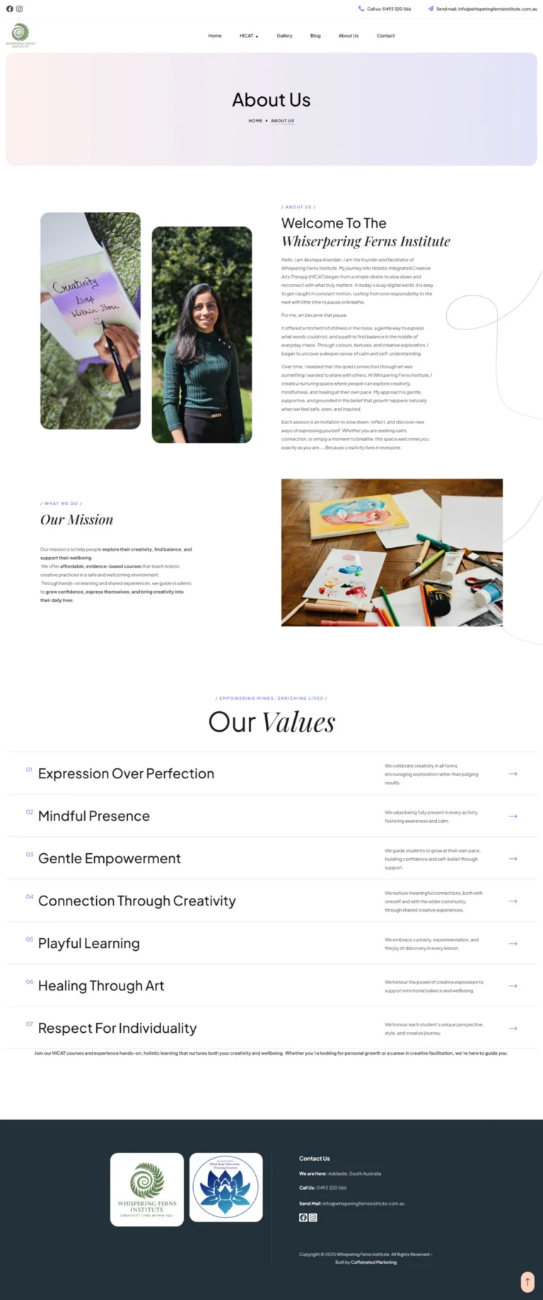 Whispering Ferns Institute website, about