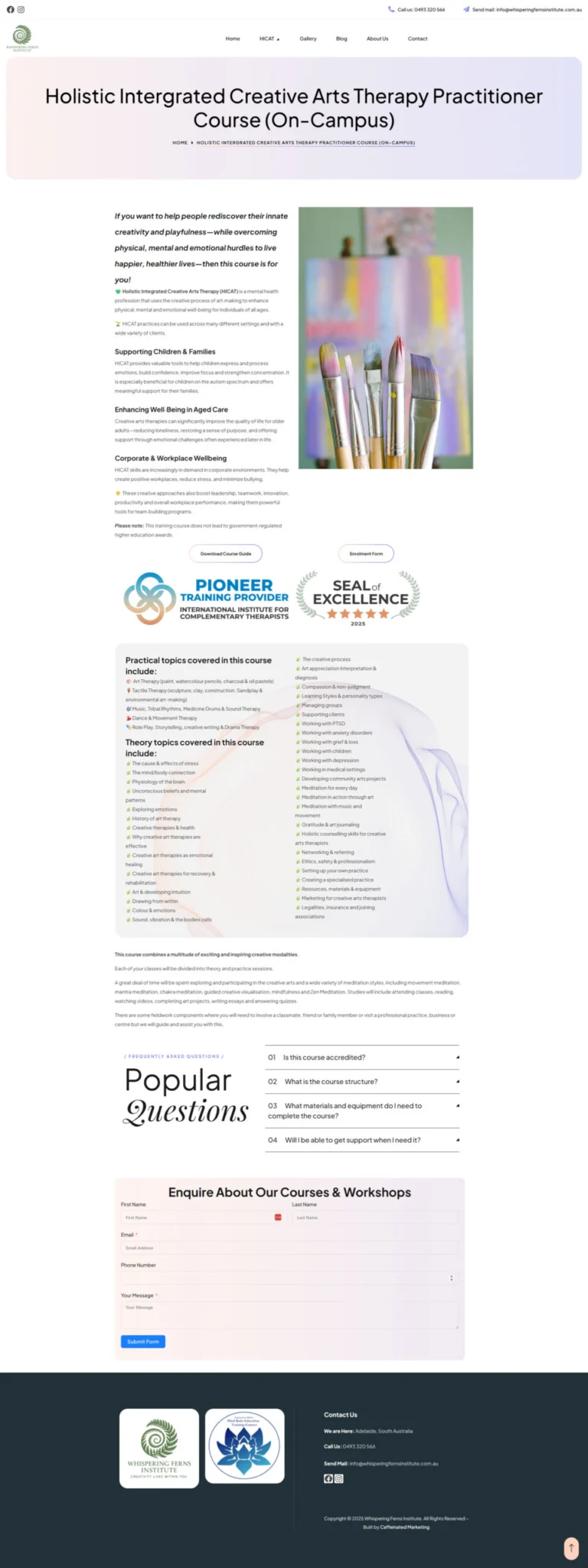 Whispering Ferns Institute website, course