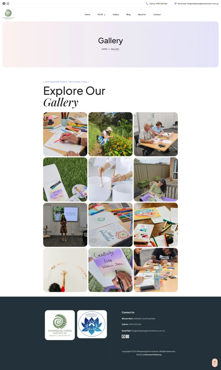 Whispering Ferns Institute website, gallery