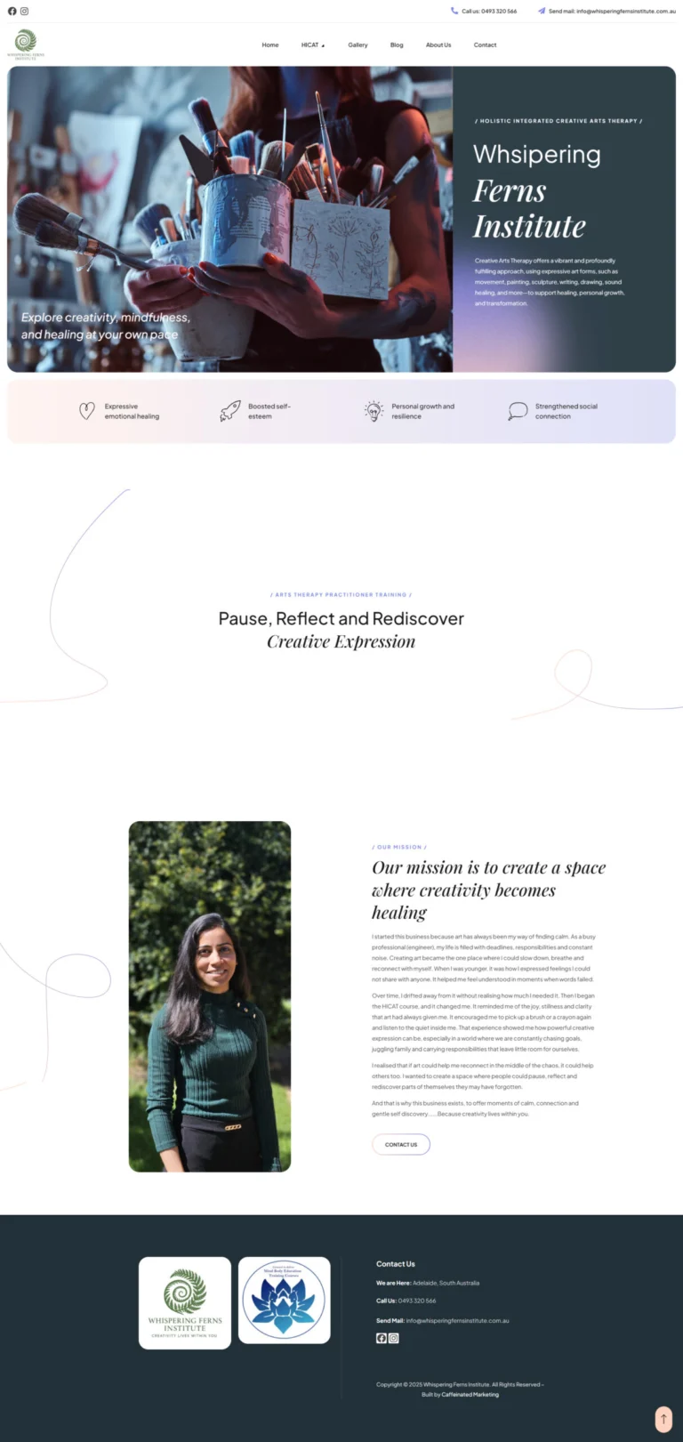 Whispering Ferns Institute website, home page