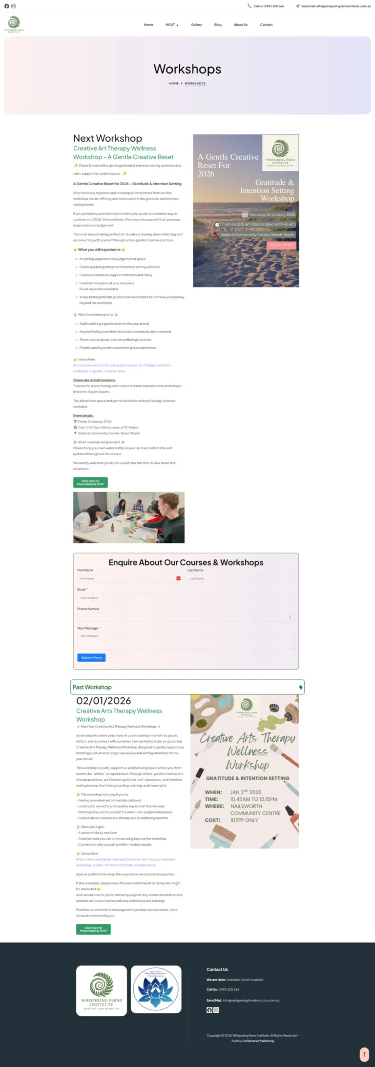 Whispering Ferns Institute website, workshops