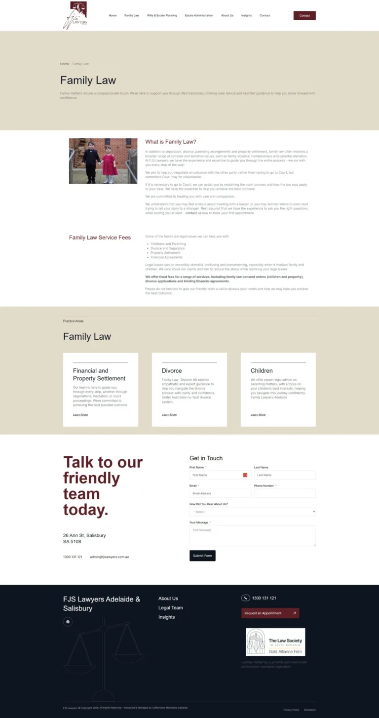 FJS Lawyers website, service category