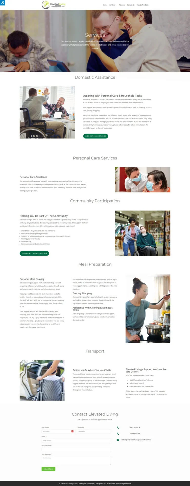 Elevated Living Support website, services