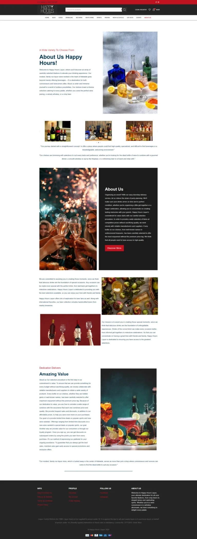 Happy Hours Liquor website, about