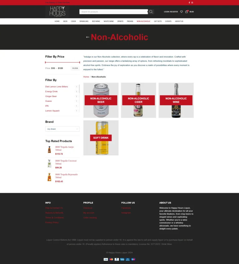 Happy Hours Liquor website, category