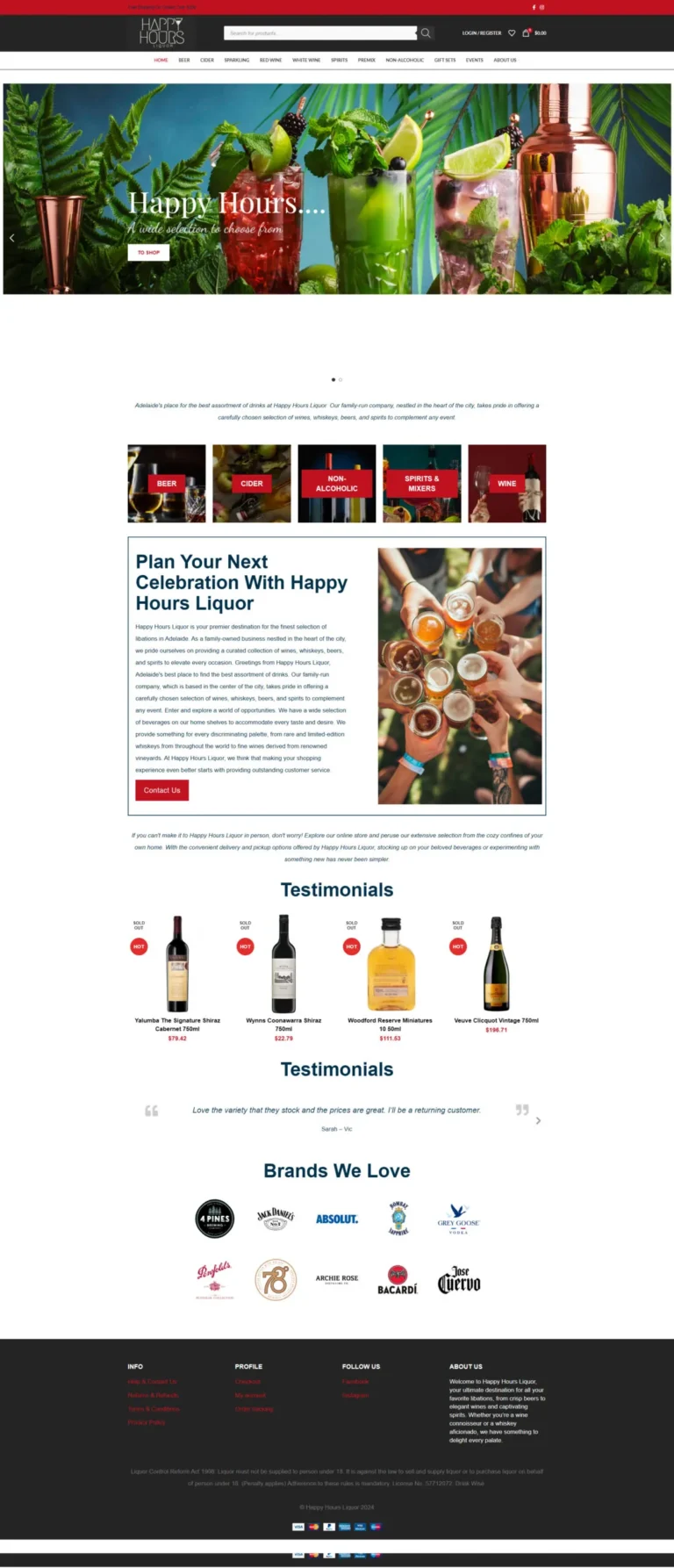 Happy Hours Liquor website, home page