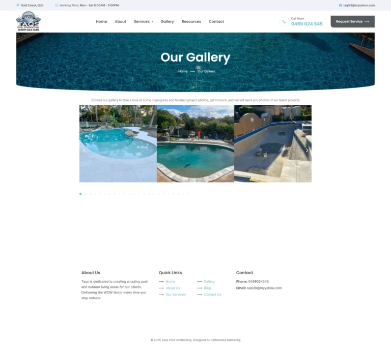 Taq’s Pools website, gallery