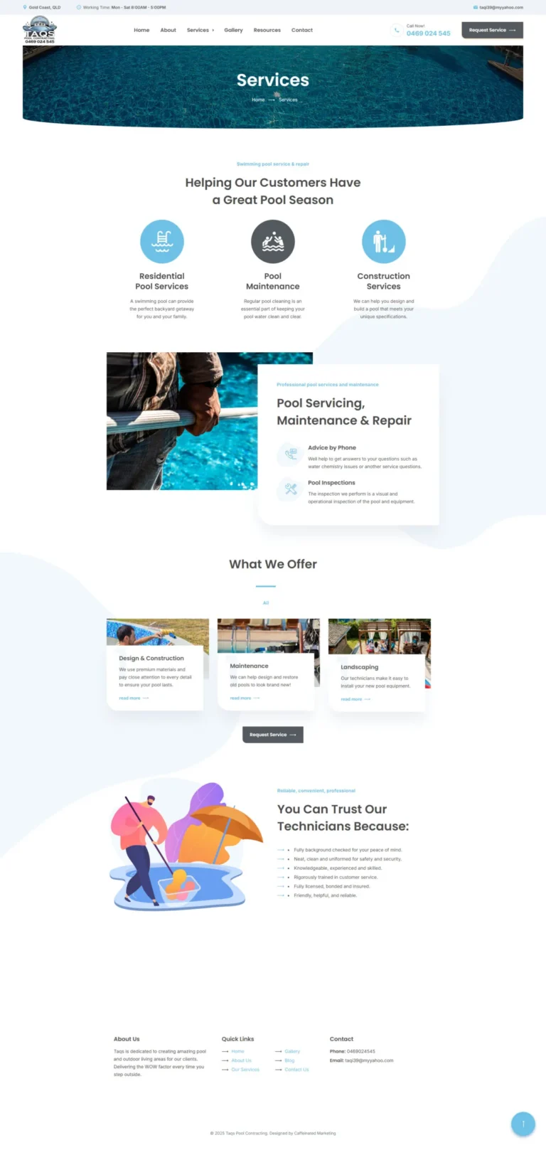 Taq’s Pools website, services