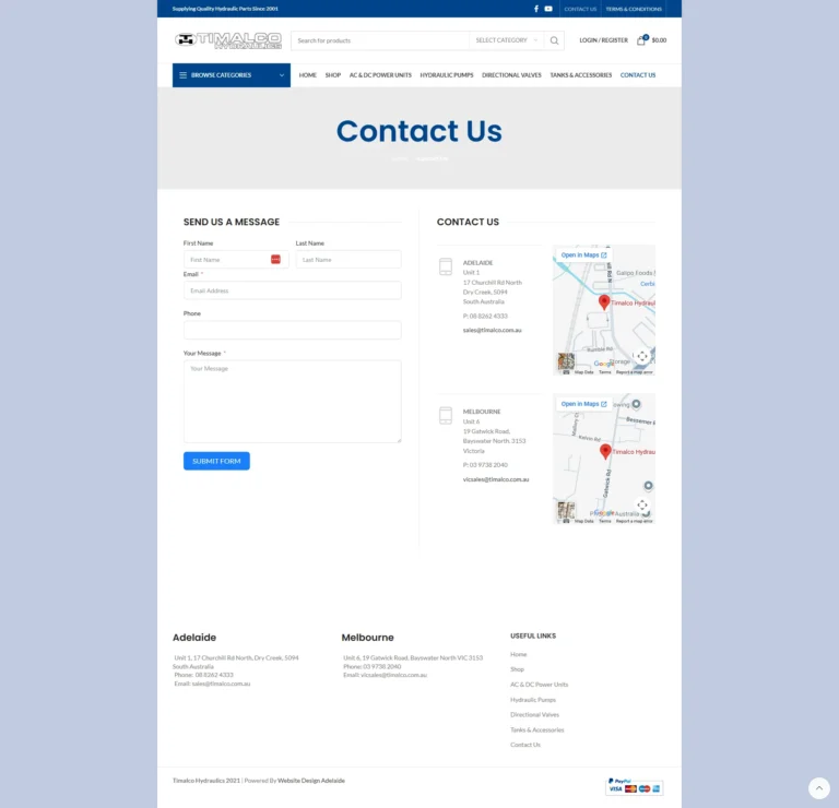 Timalco Hydraulics website, contact