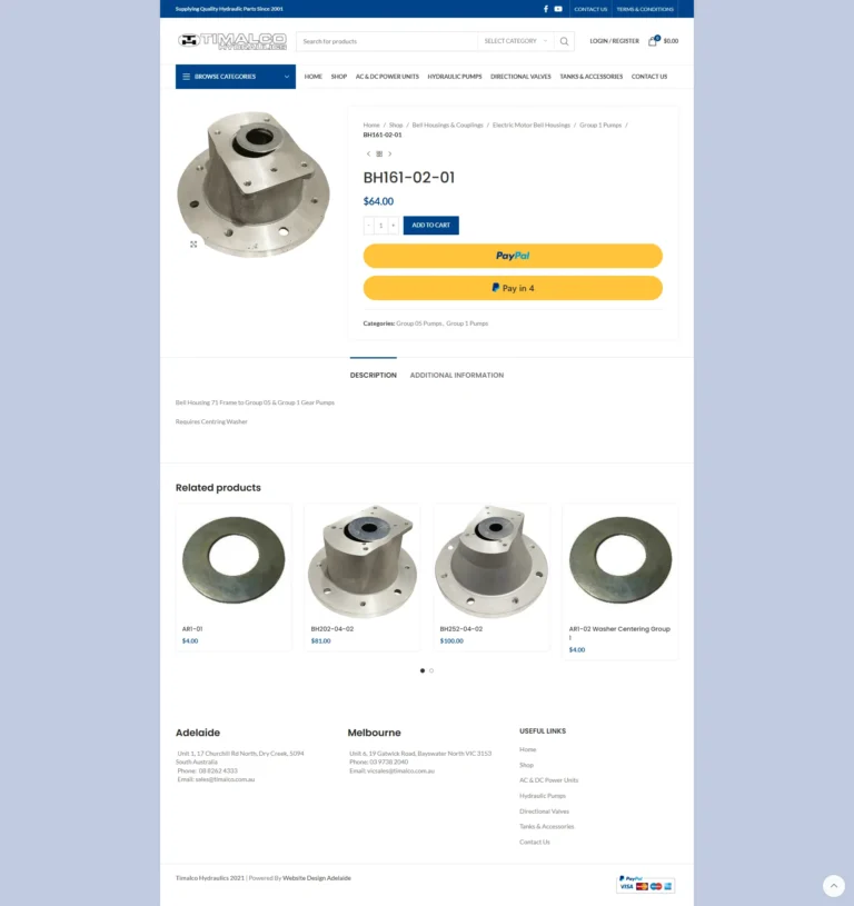 Timalco Hydraulics website, product