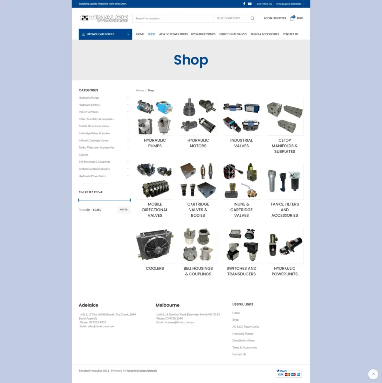 Timalco Hydraulics website, shop